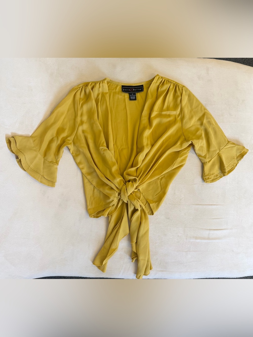 Polly & Esther Mustard Yellow Tie Front Bell Sleeve Blouse M